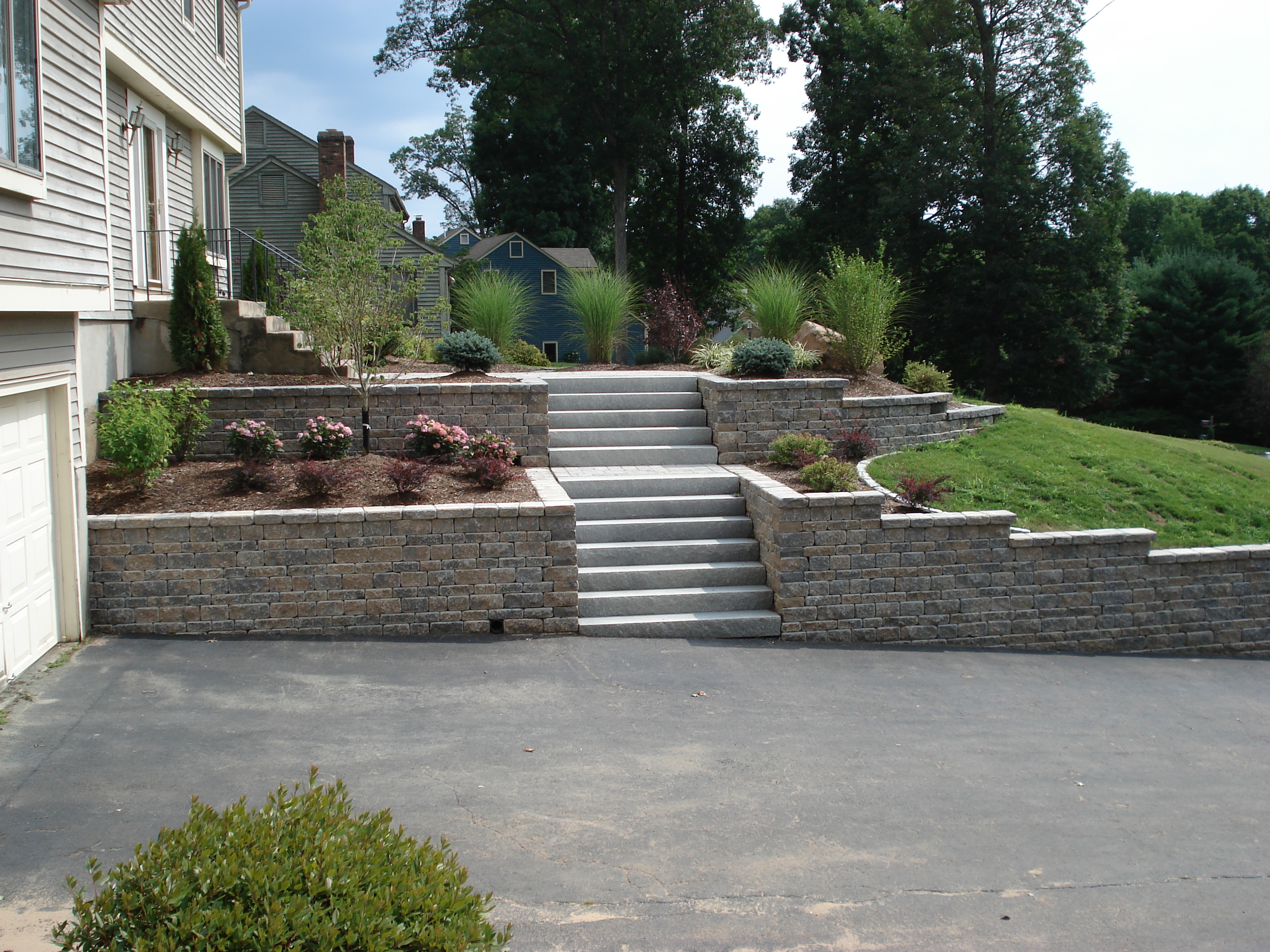 Sloped Front Yard with Retaining Wall